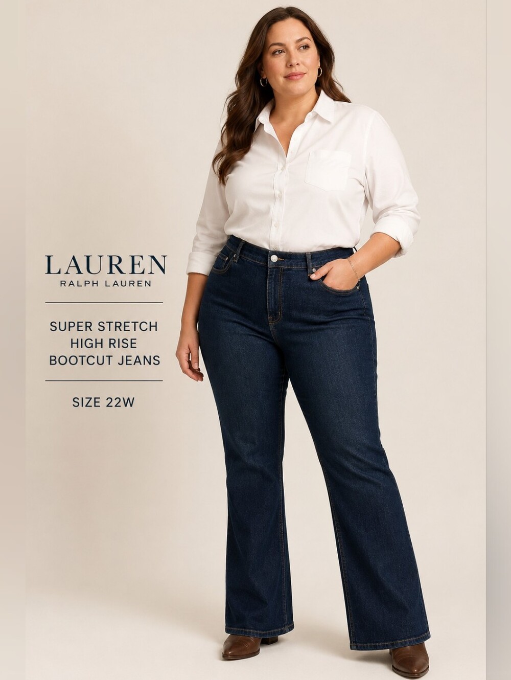 NWT Lauren Ralph Lauren Super Stretch High Rise Bootcut Jeans 22W Dark Wash Plus